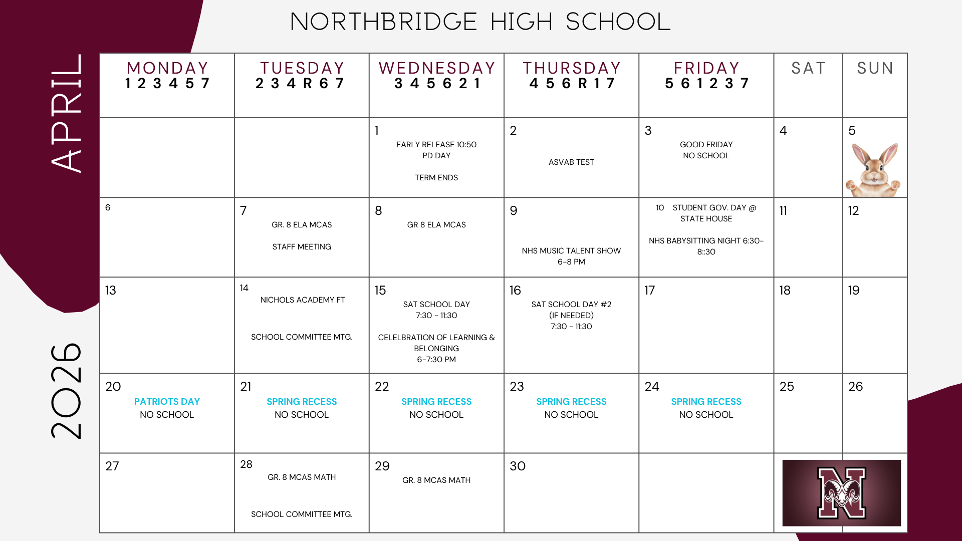 NHS April 2026 Calendar