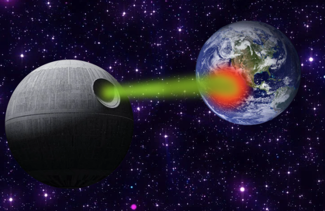 Star Wars death star shooting at planet Earth graphic arts project image