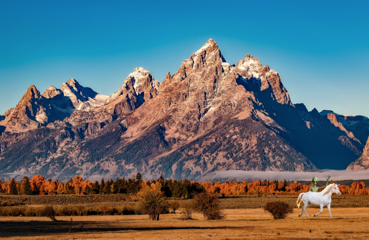 Mountain landscape with a horse in it graphic arts project image