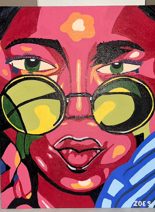 female person with sun glasses portrait painting