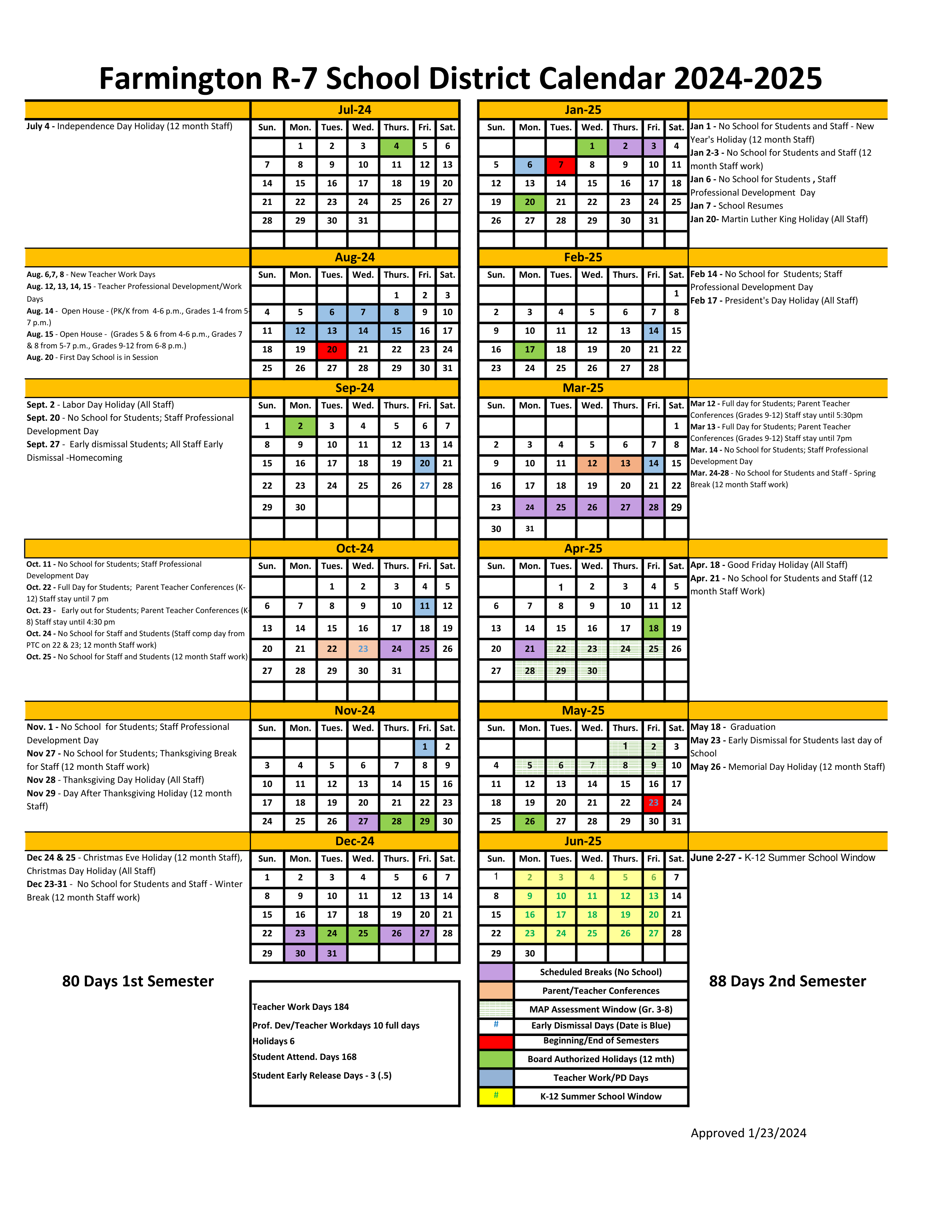 District Calendar Farmington R7 School District