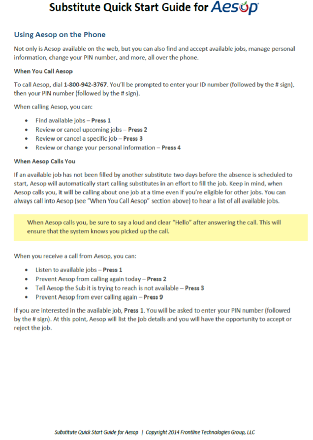 Aesop quick guide for subs