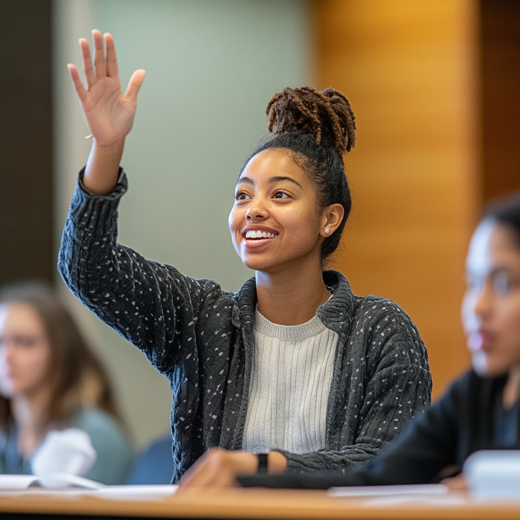 student raising hand