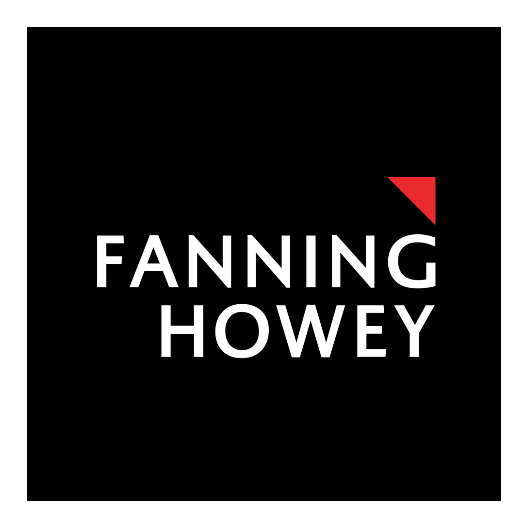 The "Fanning Howe" logo features white text on a black background. An upside-down red triangle is above the text.