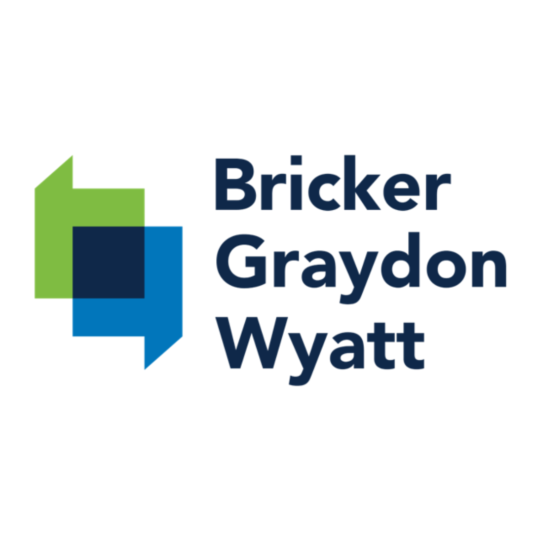 The logo for Bricker Graydon Wyatt features a combination of geometric shapes in blue, green, and black with the company name below.