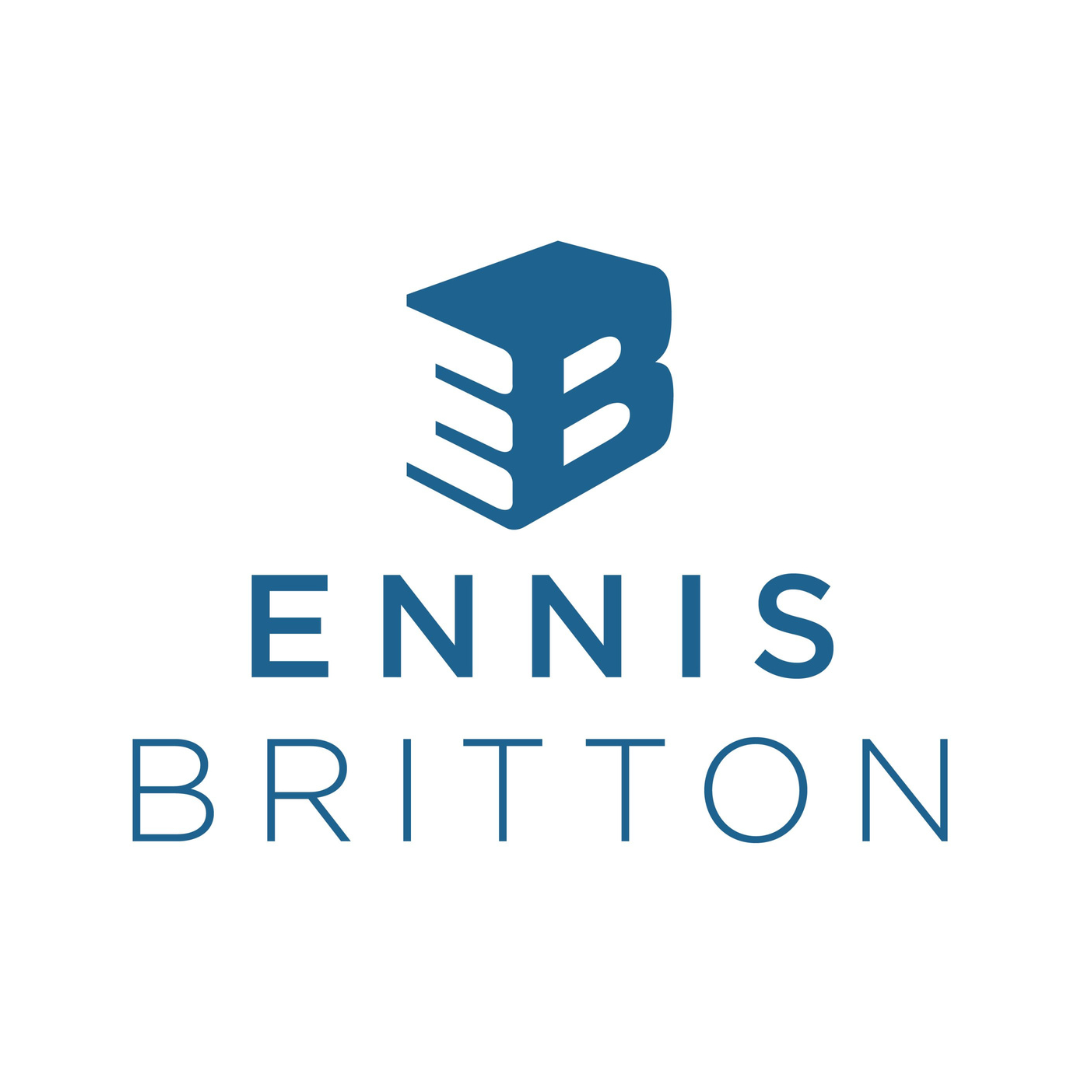 Logo featuring a stacked book design forming the letter "B" above "ENNIS BRITTON" in blue on a white background.