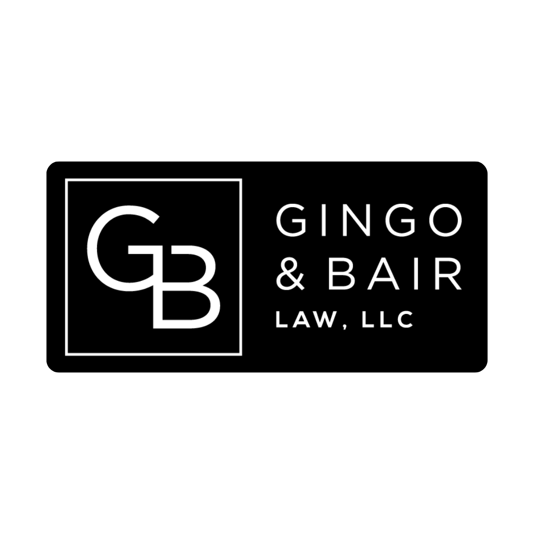 Black rectangular logo for Gingo and Bair Law, LLC. Features a white "GB" in a white square.