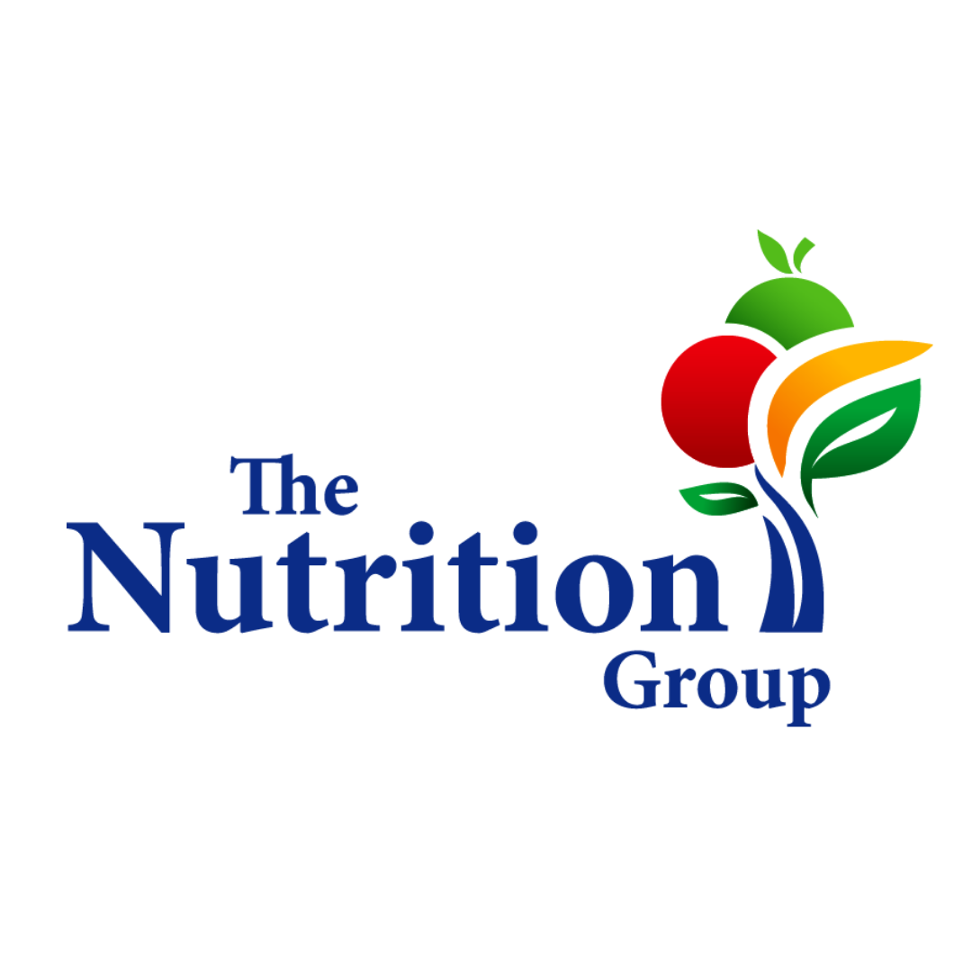Logo for The Nutrition Group featuring a tree with red and green fruits and leaves.