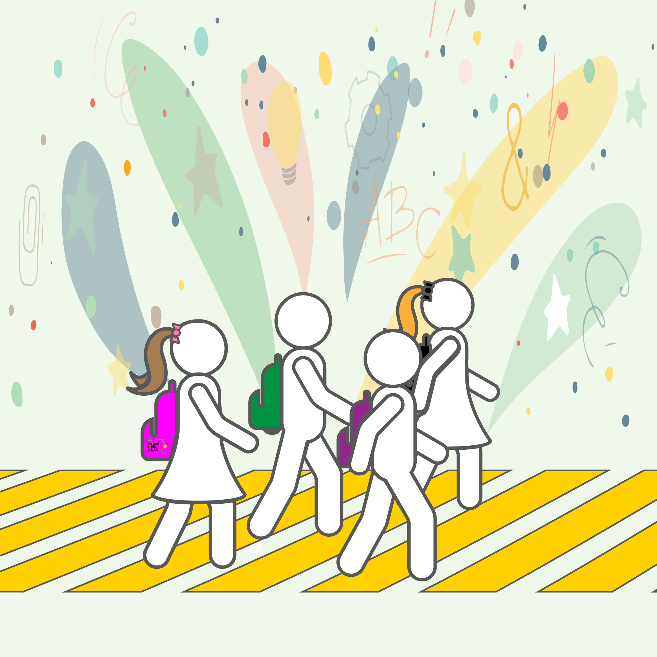 Cartoon of people walking to school