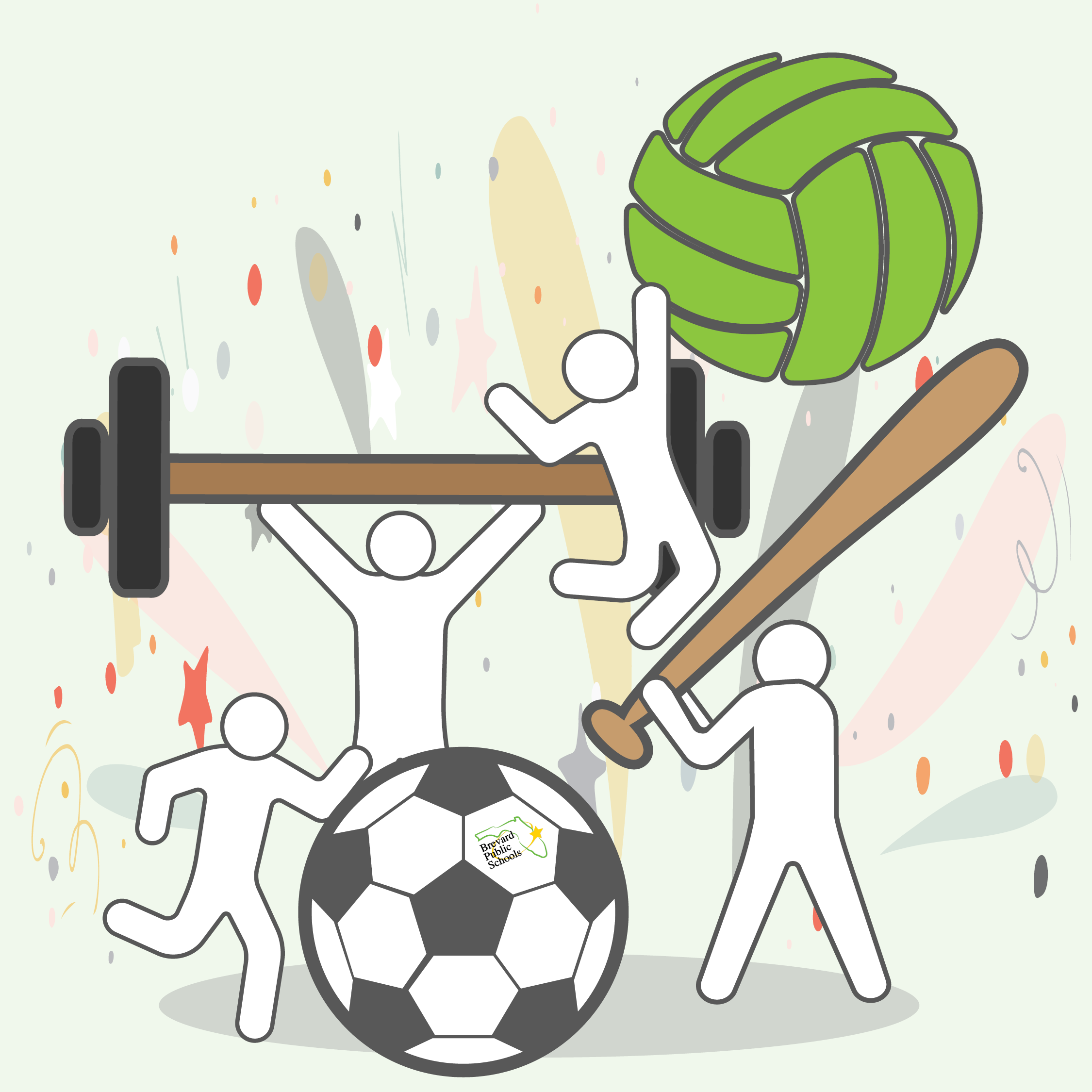 Cartoon of people doing athletic oriented tasks 