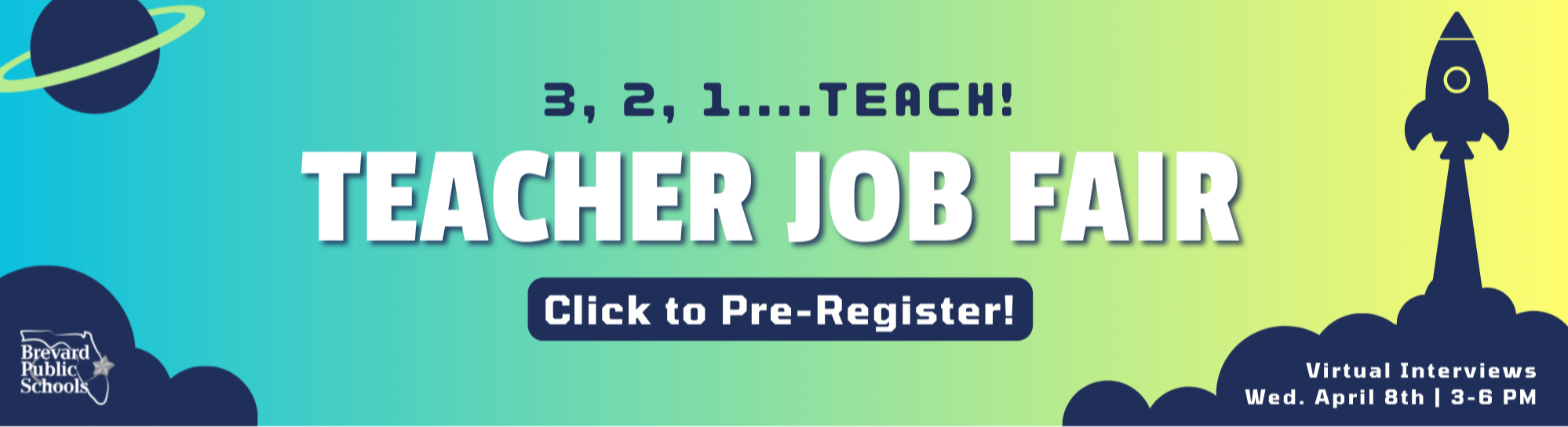 3, 2, 1...TEACH. Teacher Job Fair Virtual Interviews April 8th 3-6 PM. click to pre-register