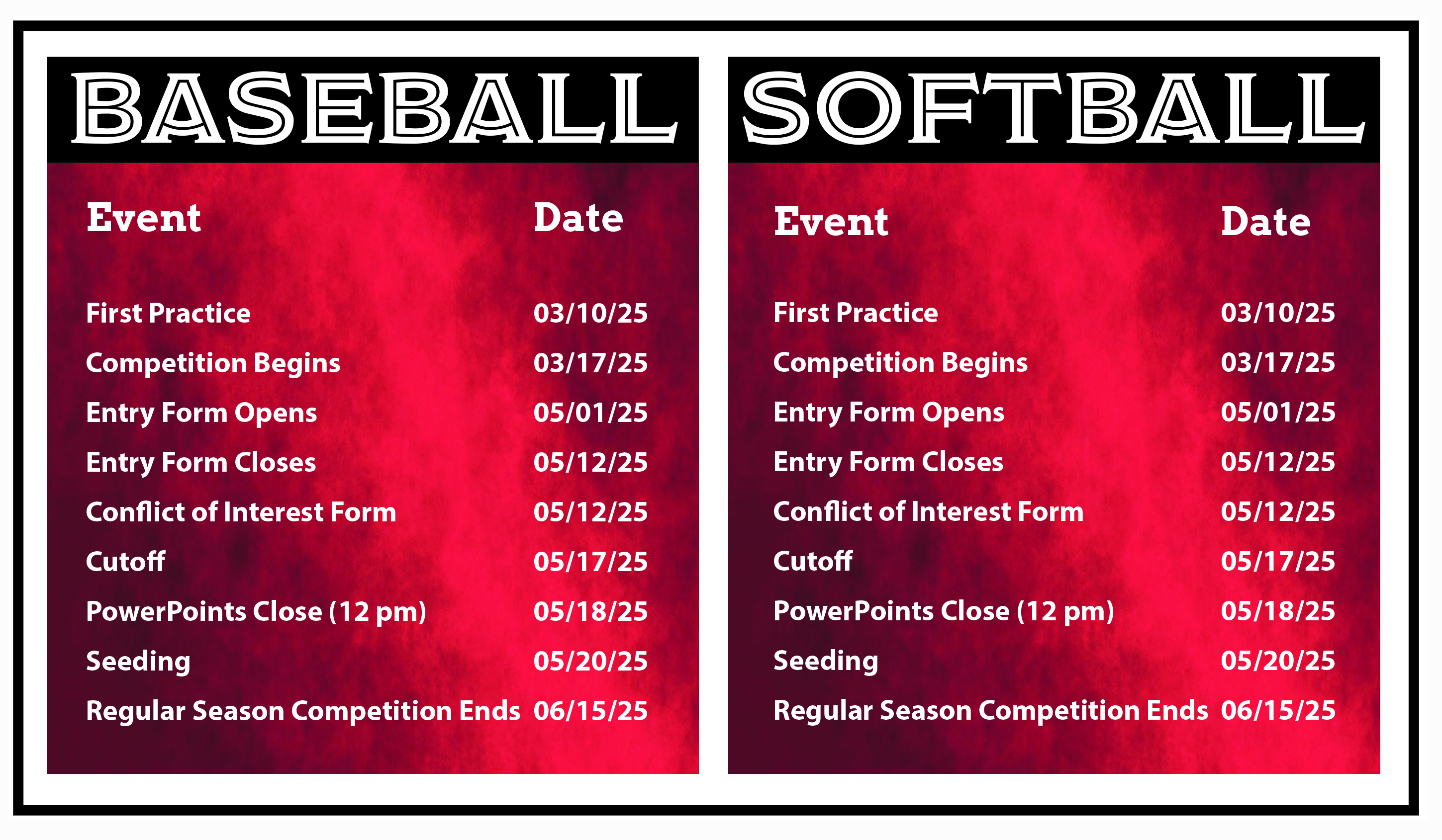 Important Dates for Spring Sports