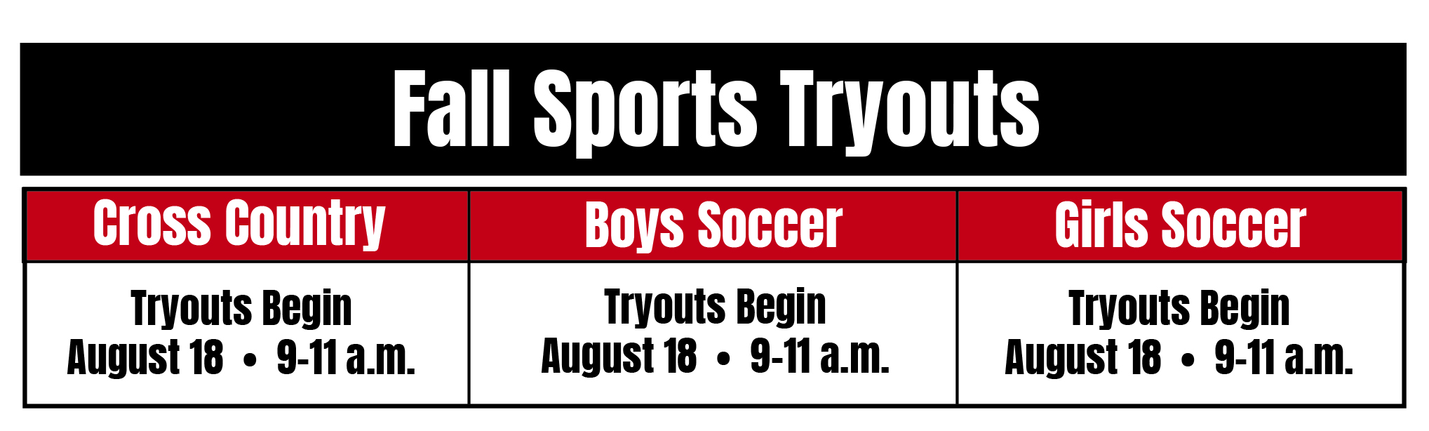 Tryouts begin on August 18, 9-11 a.m.