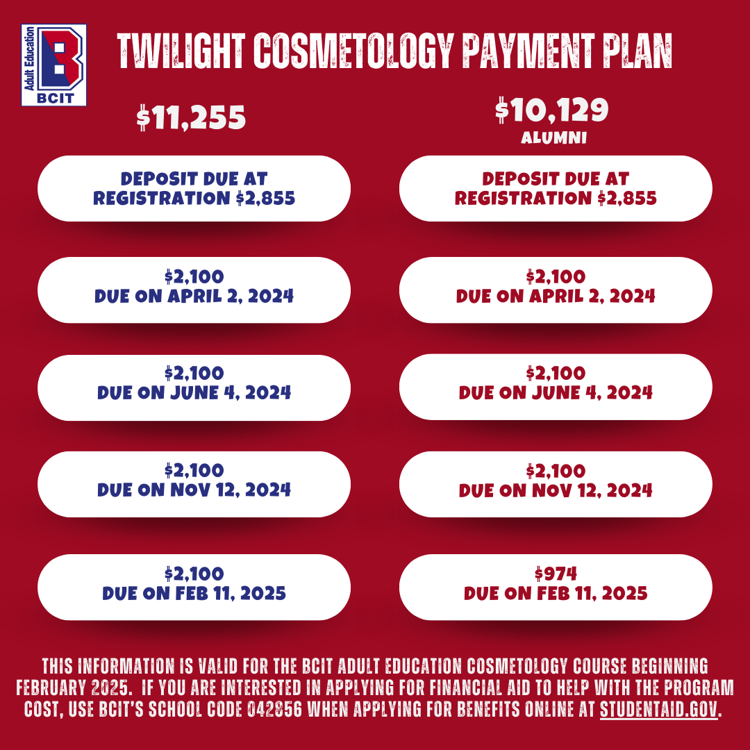 payment plan dates, red background, white buttons, red and blue font