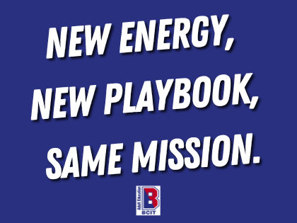 Blue background, white text, BCIT Adult Ed Logo