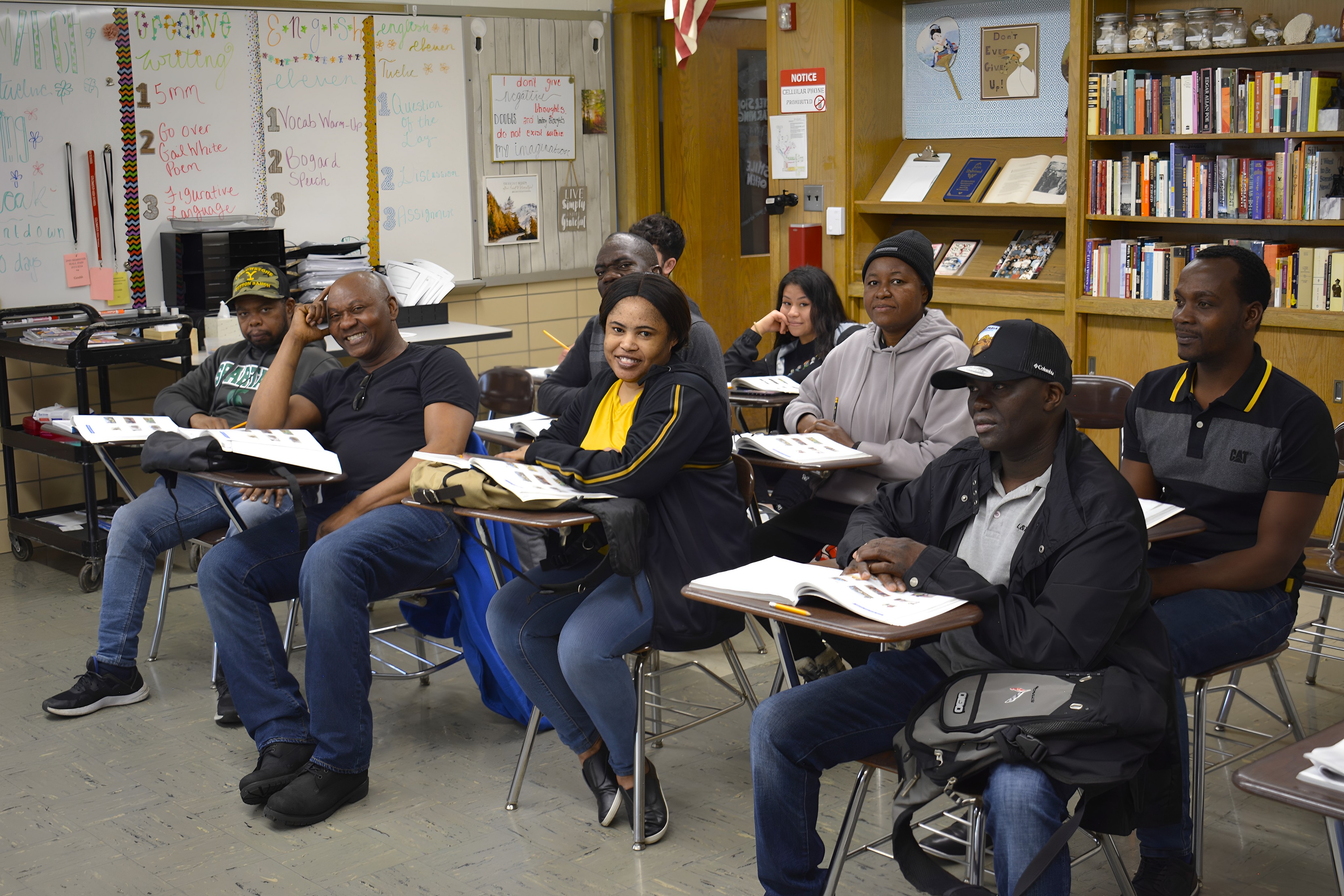 Adult education classroom with students