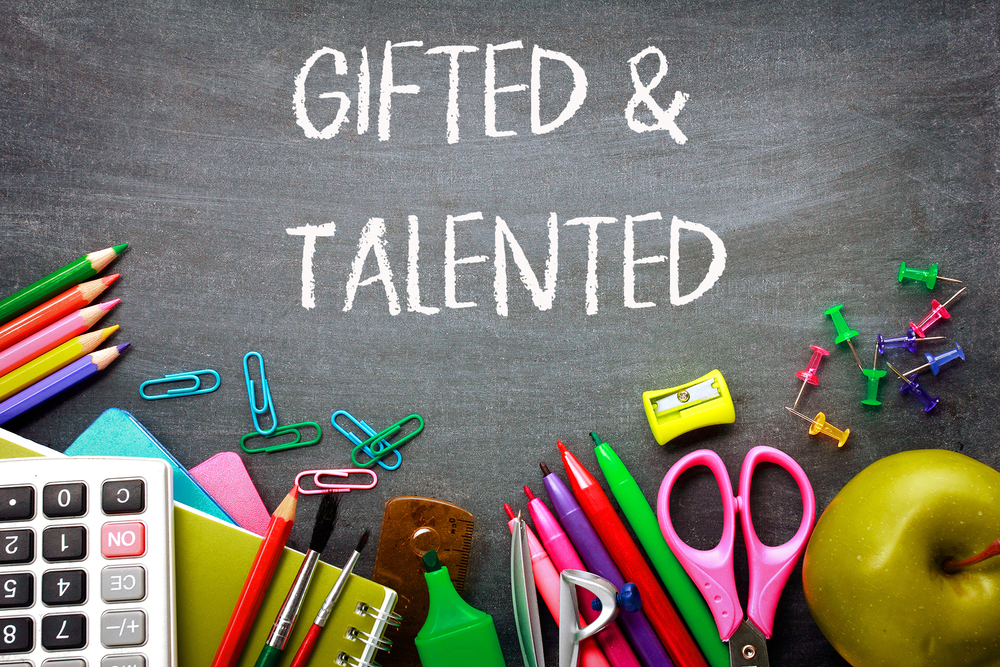 image that says Gifted & Talented with school supplies