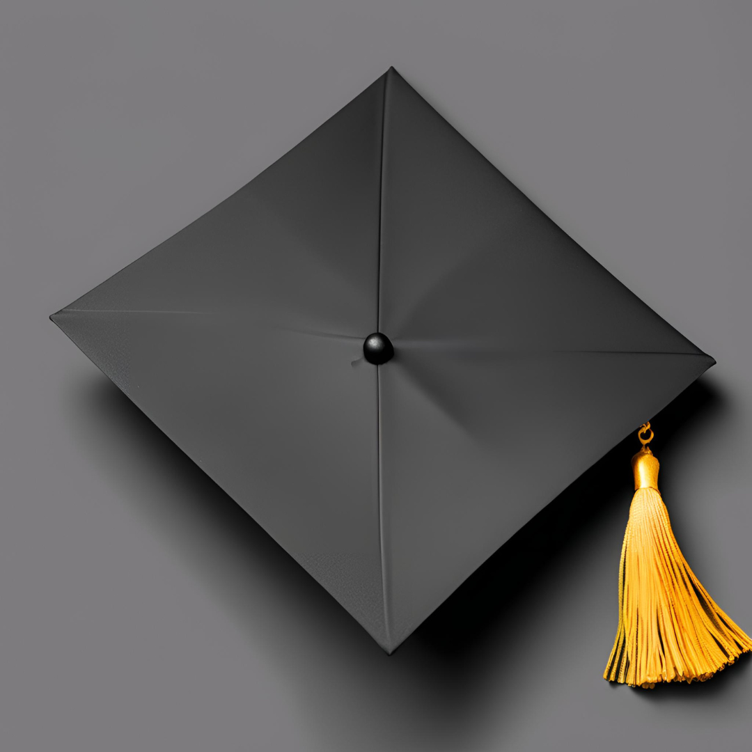 Graduation cap on gray background