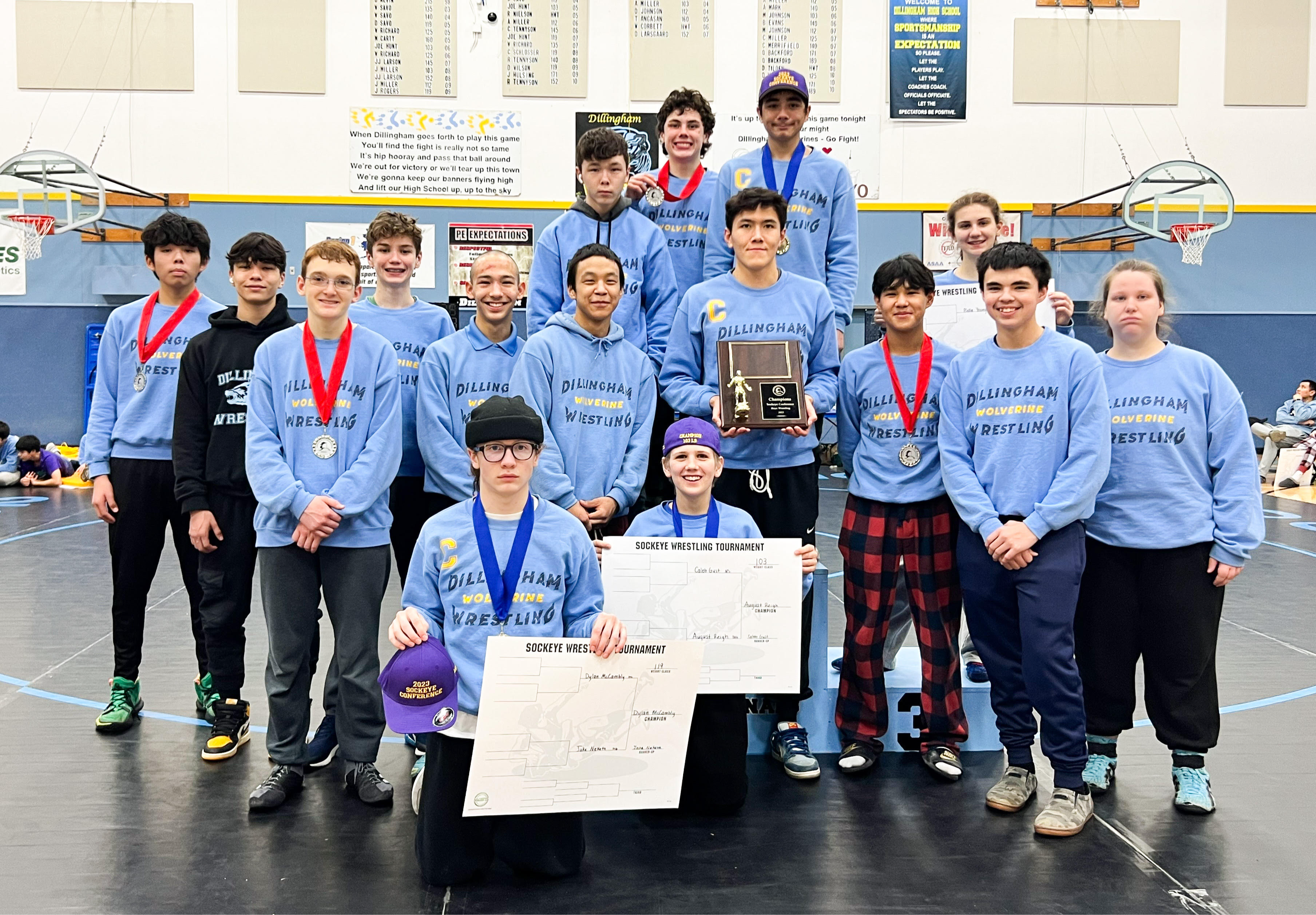 wrestling teamplayers with diplomas