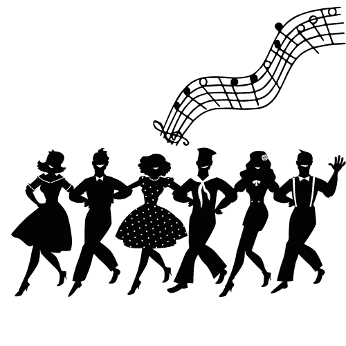 multiple singers with musical notes