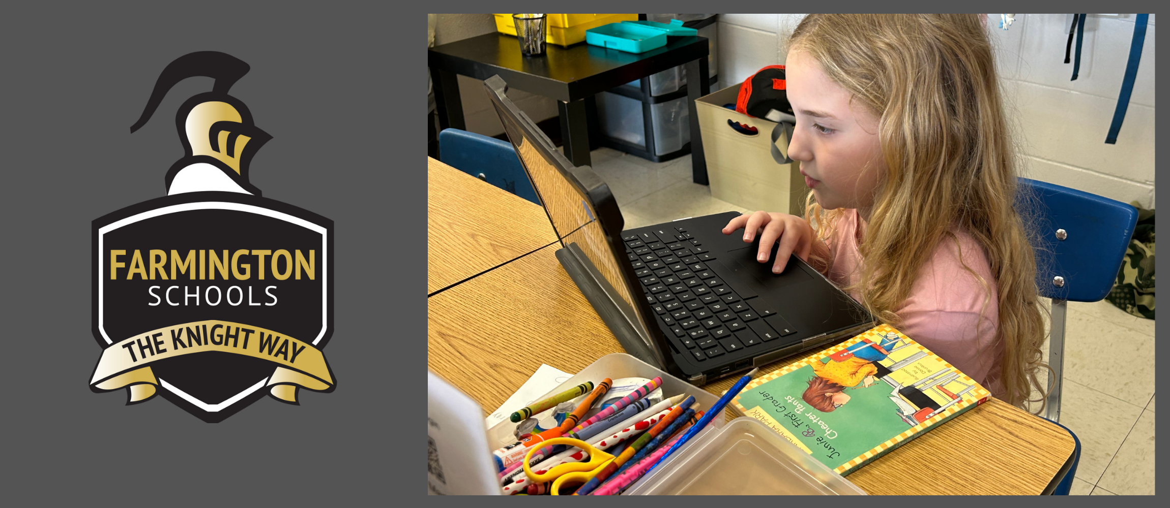young girl working on her Chromebook