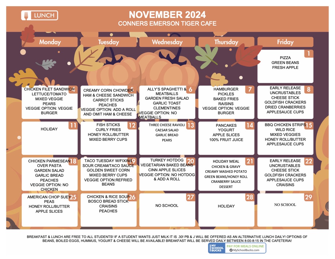 Updated November Menu