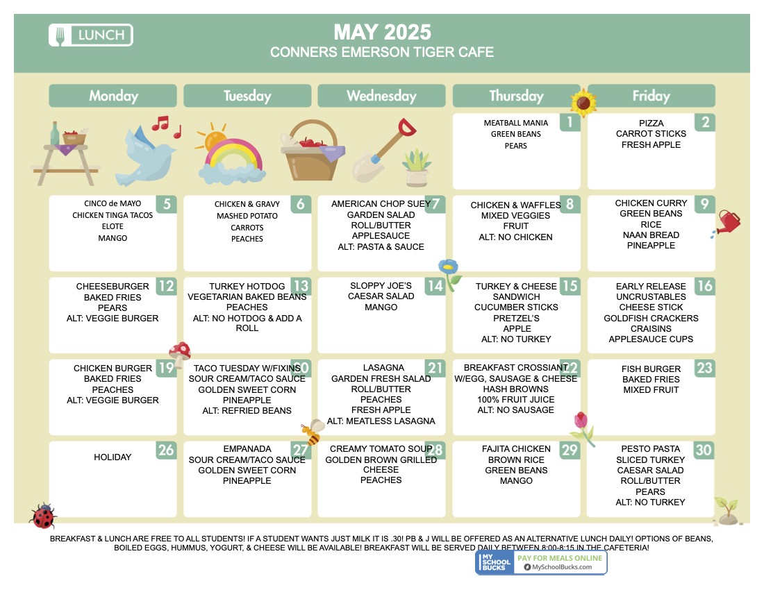 May Lunch Menu