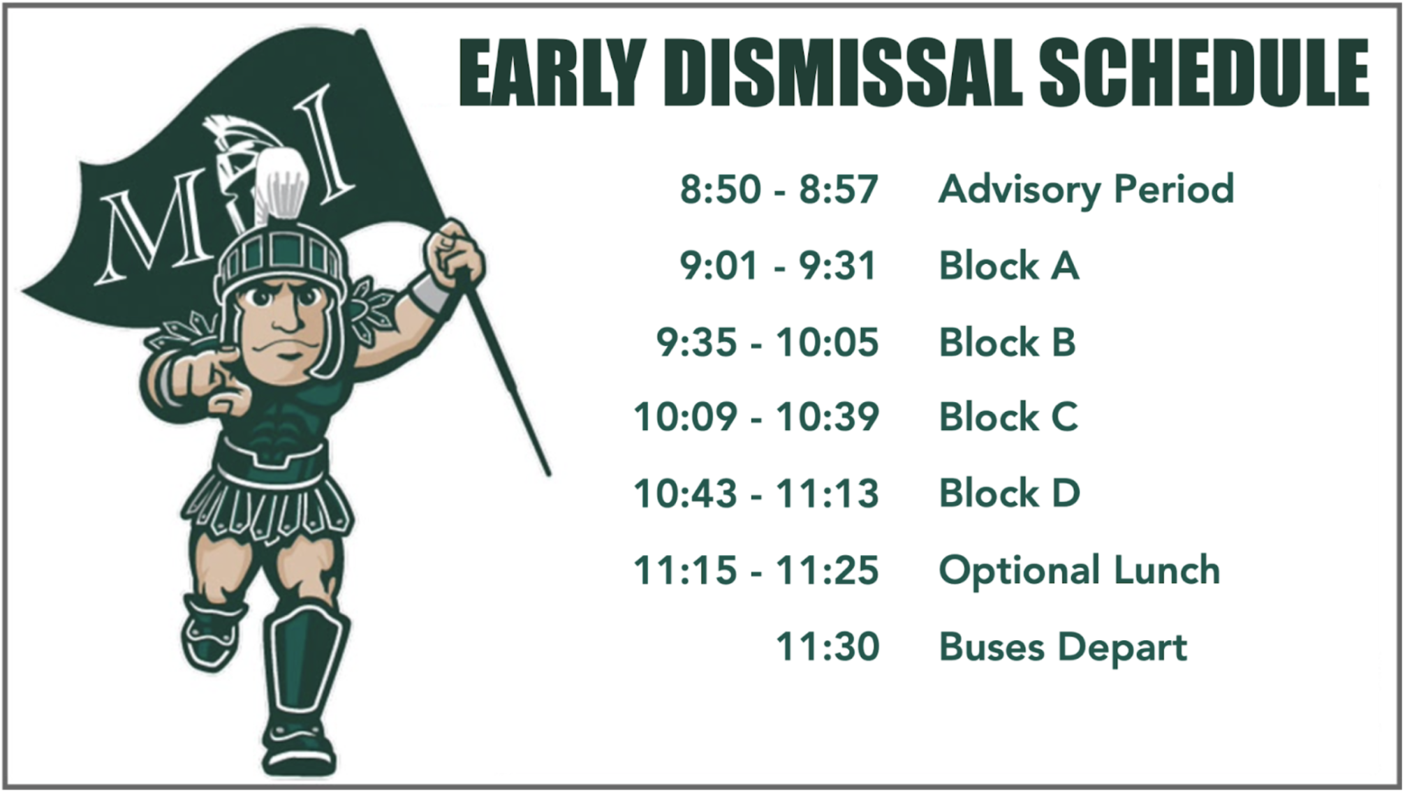 Early Dismissal Schedule