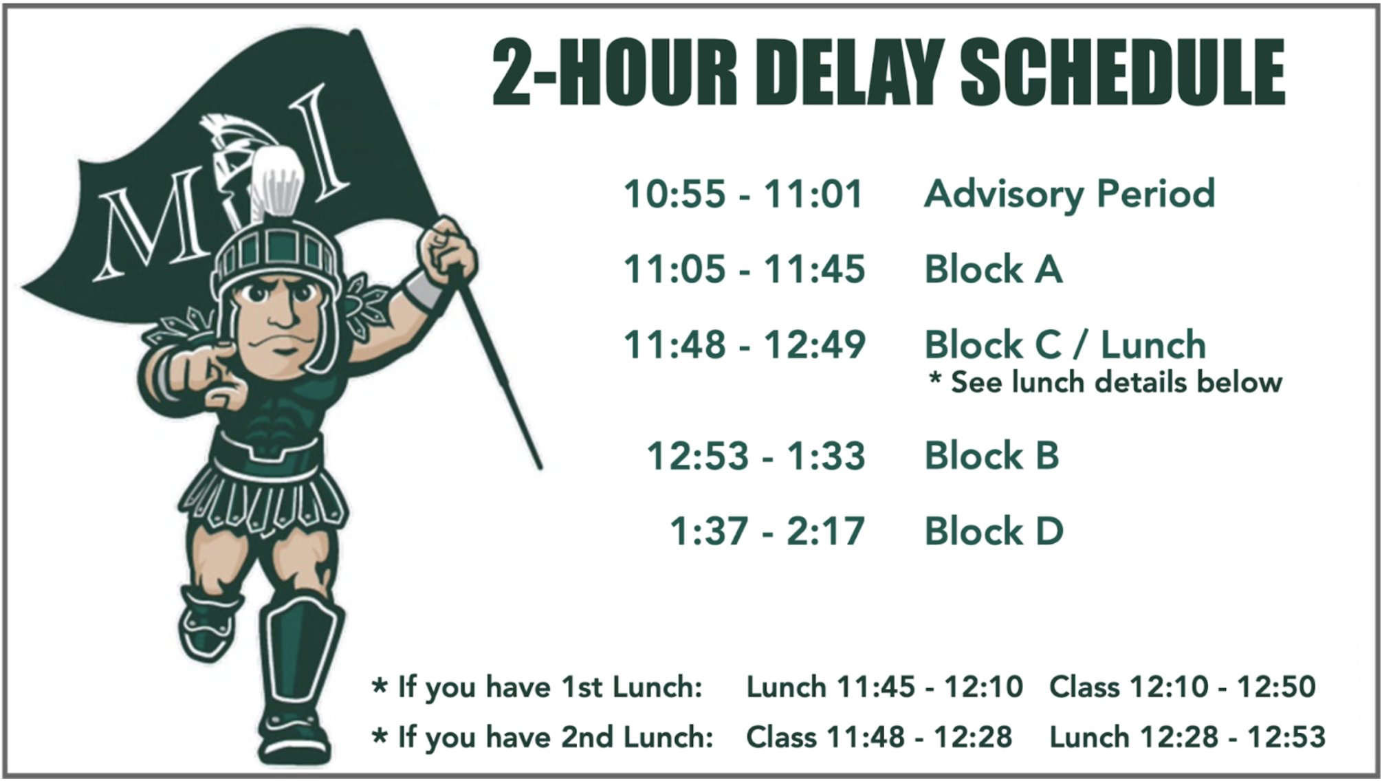 2-Hour Delay Schedule