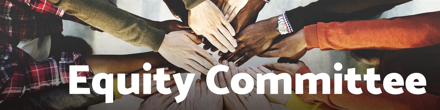 Equity Committee header photo, team huddle hands together