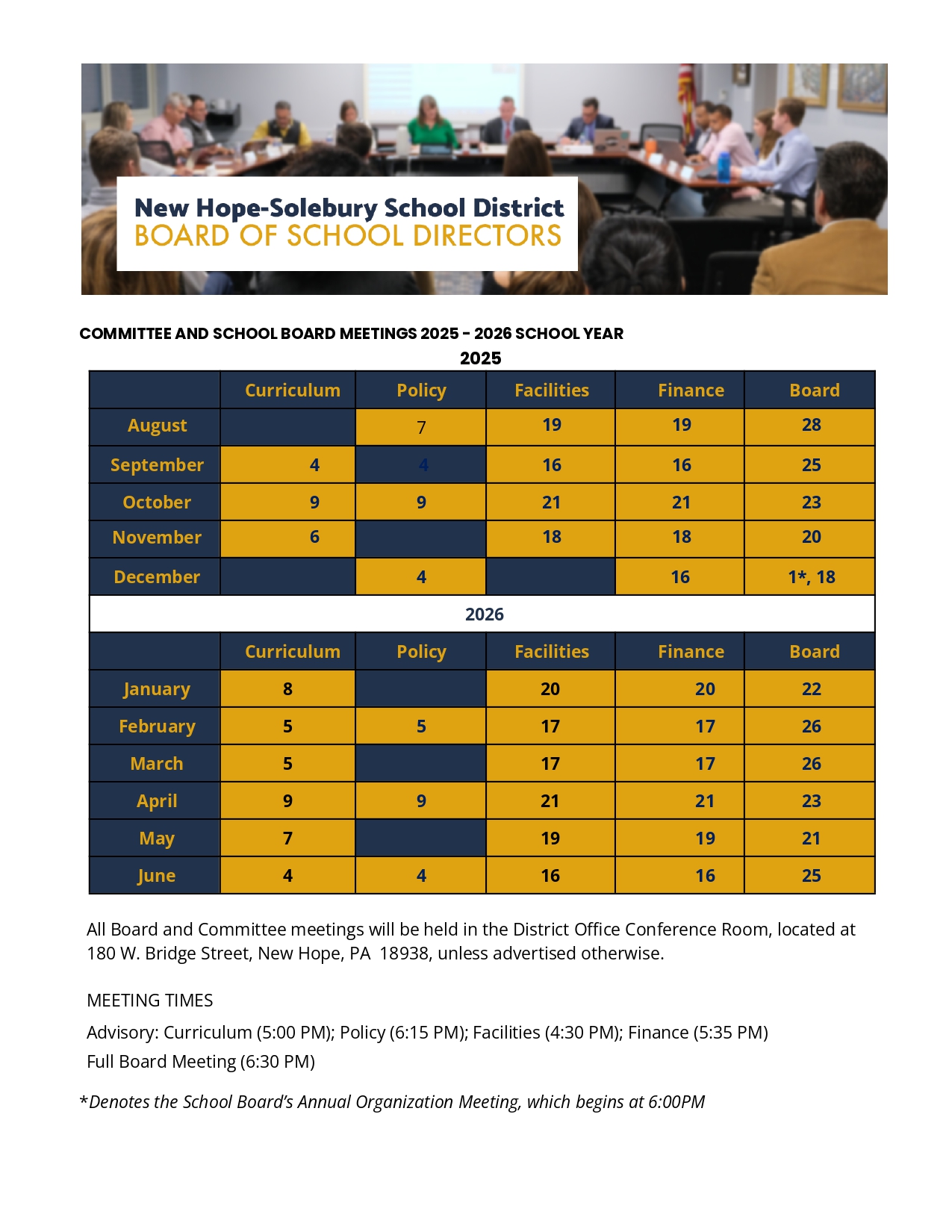 2025-2026 Calendar of Dates