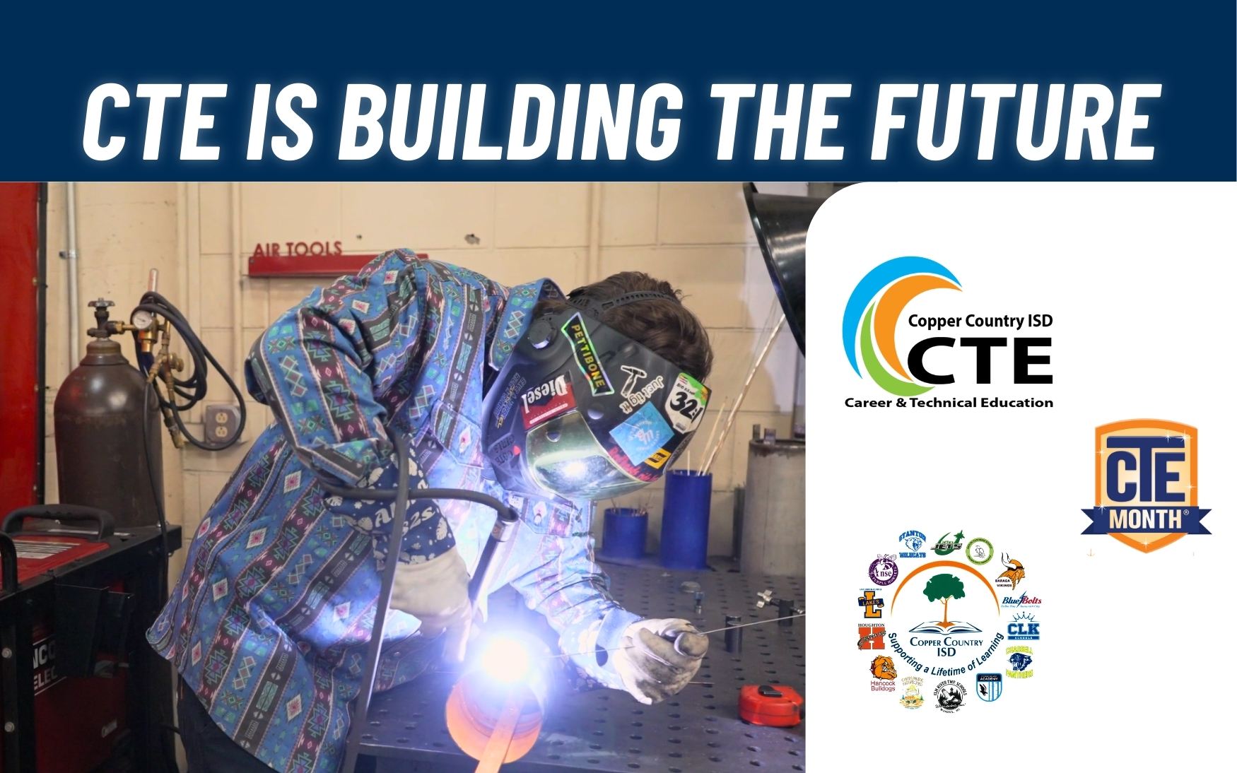 CTE Header with Welding Student