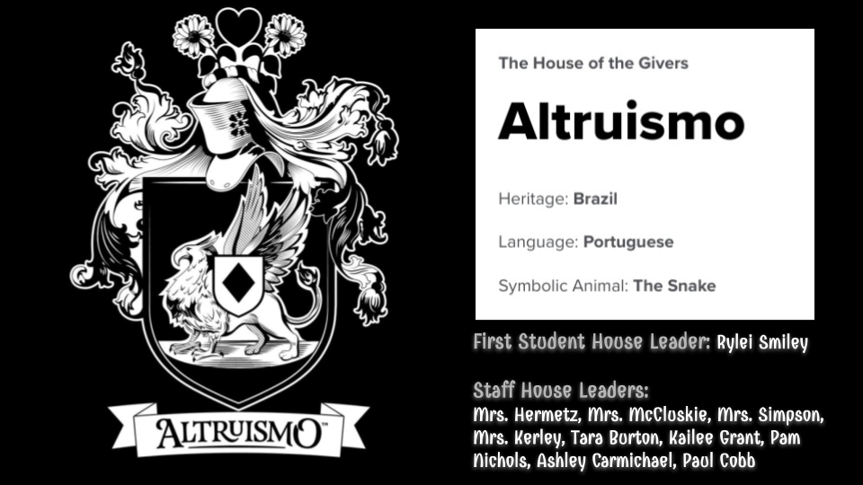 Description of Altruismo house and a picture of the crest