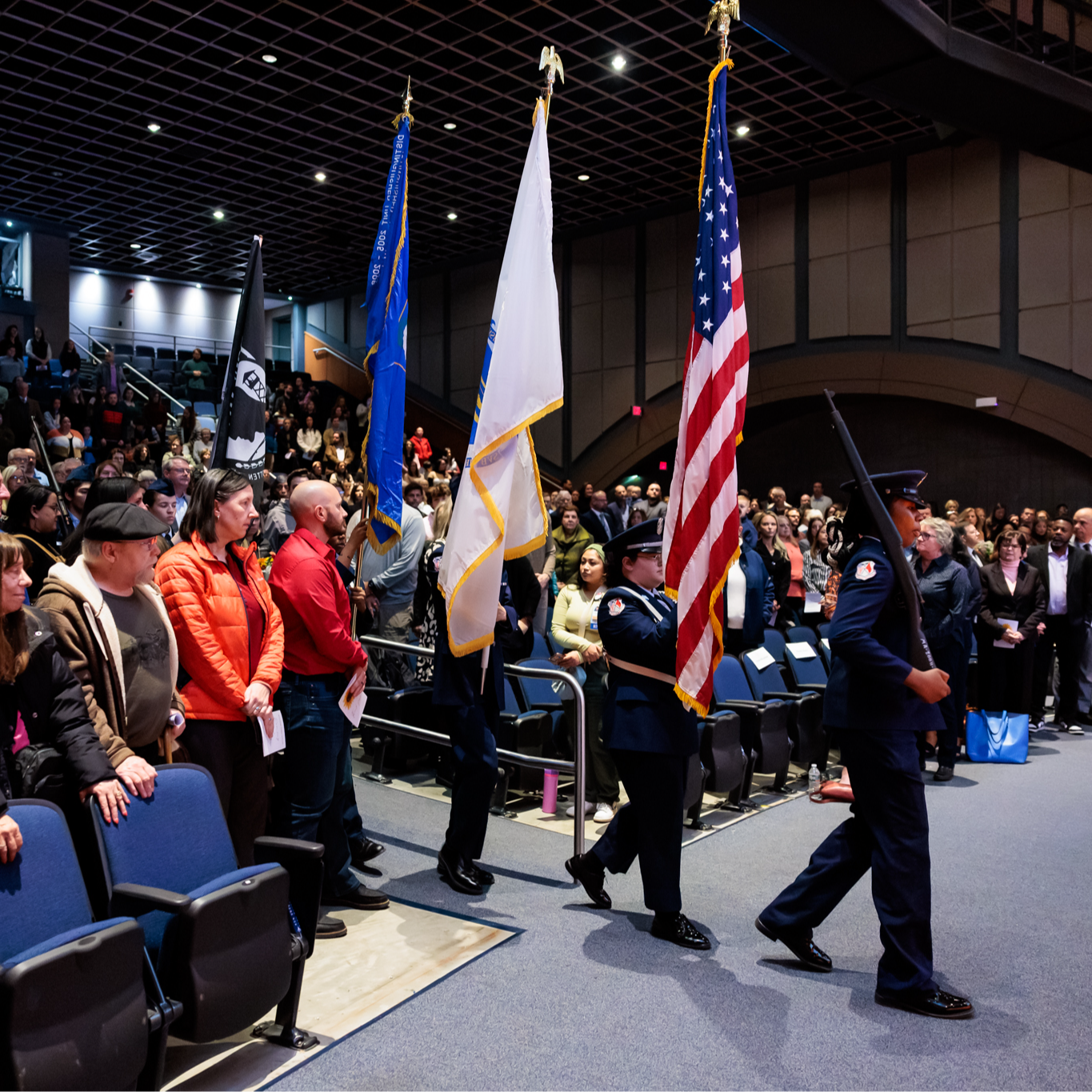 The South High JROTC present the colors at the Evening of Innovation.