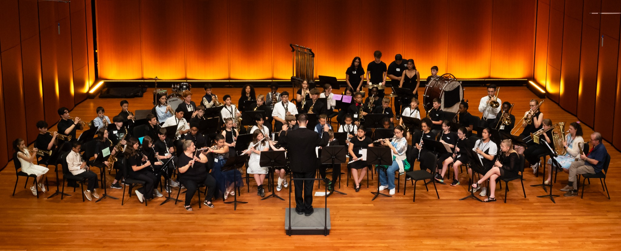 The WPS all-elementary band performs on stage.