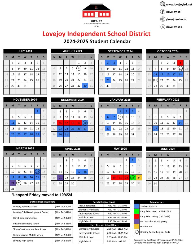 2024-2025 Student Calendar