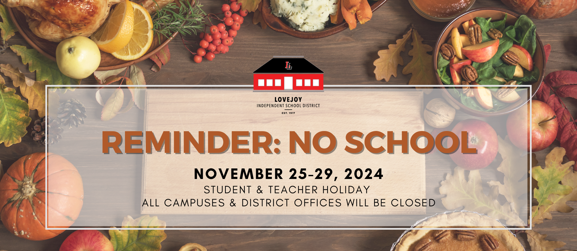 No School Reminder for Thanksgiving Break