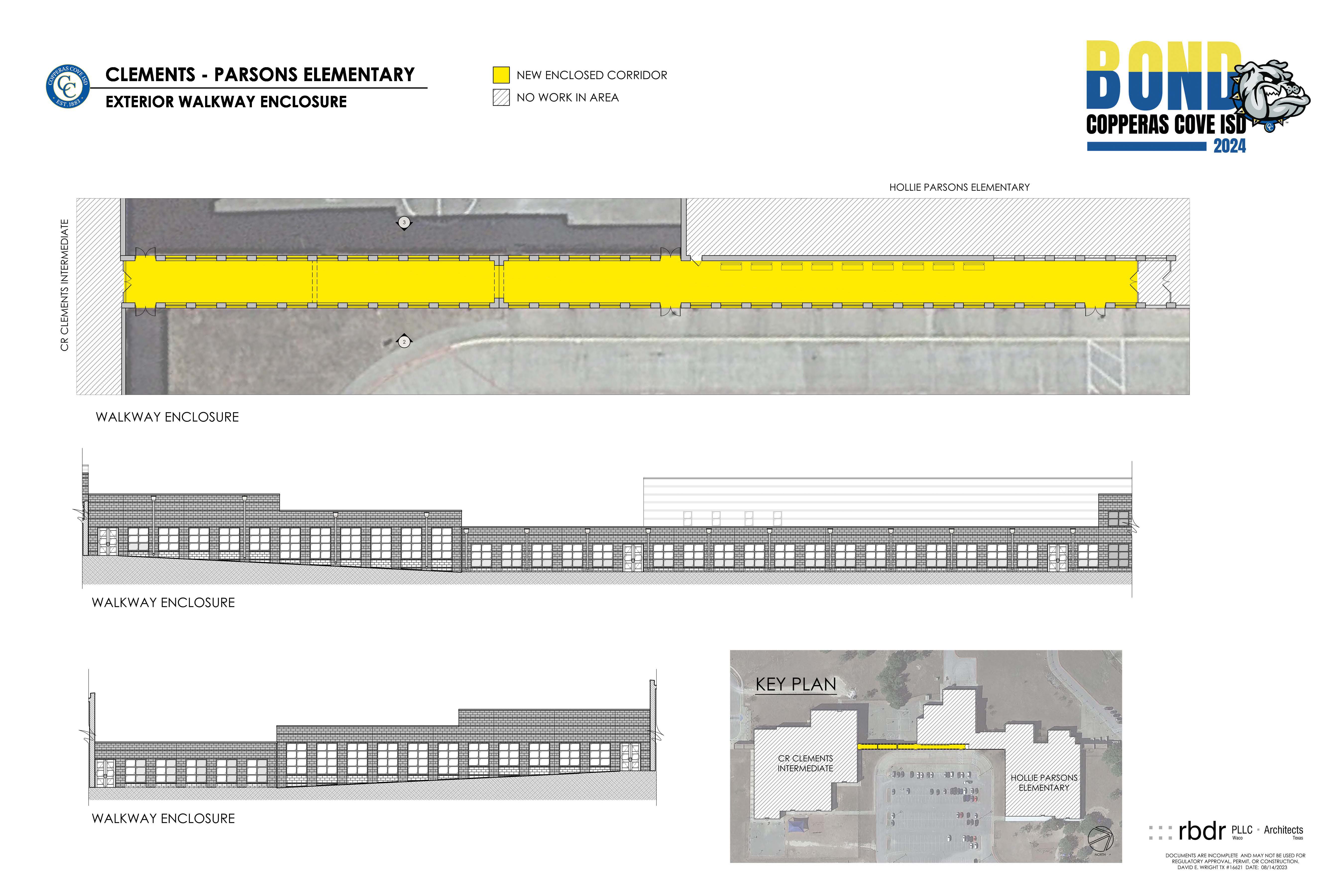Architectural drawing of proposed walkway enclosure at Clements Parsons Elementary