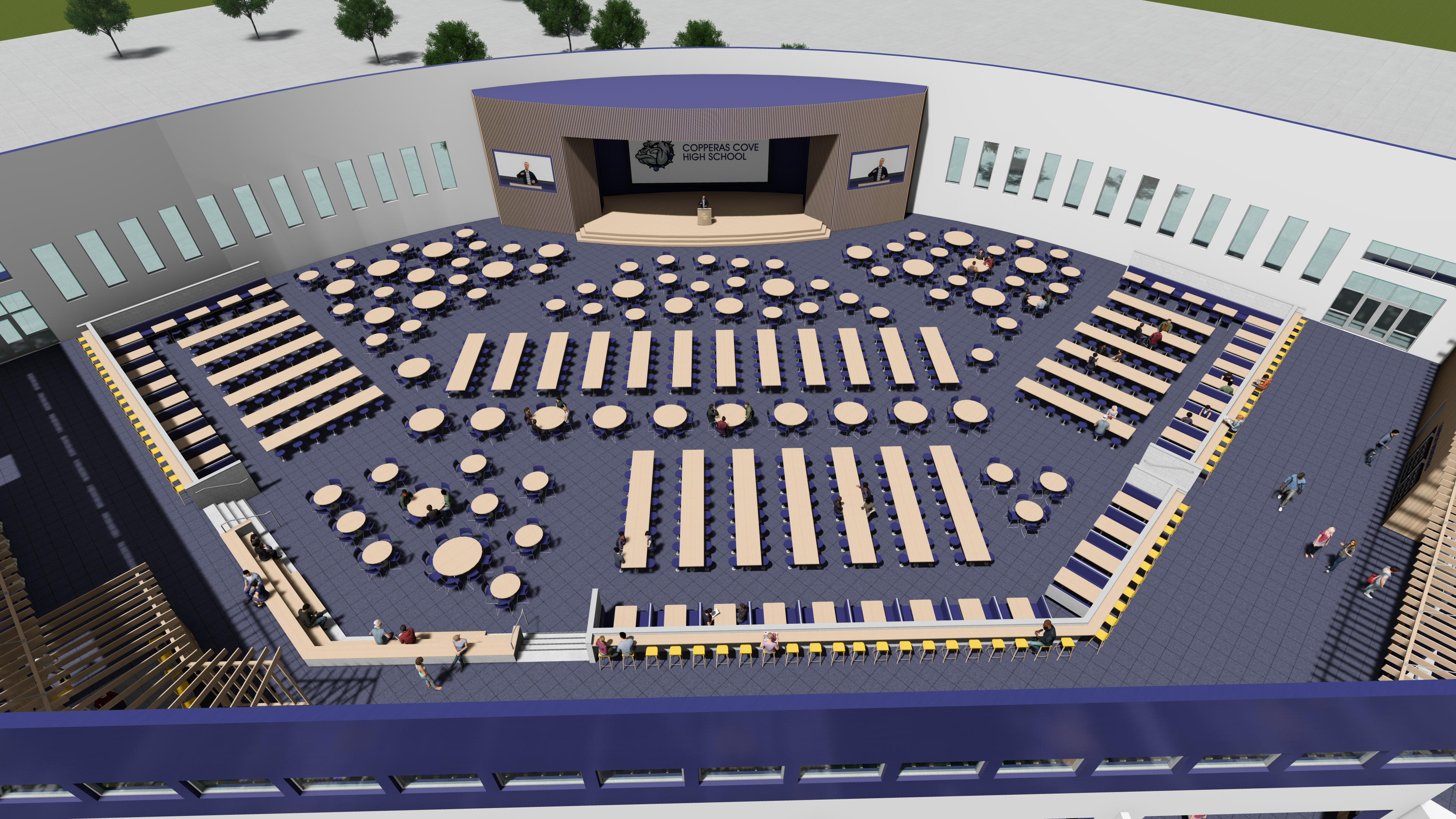Architectural rendering of a proposed new cafeteria at Copperas Cove High School. 