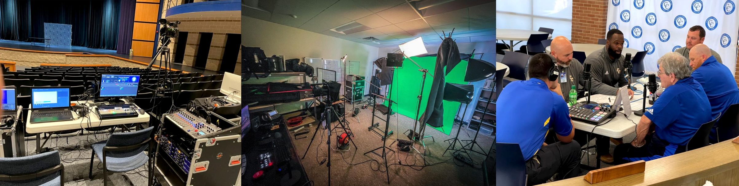 Live Video Production, studio green screen setup, and live podcast