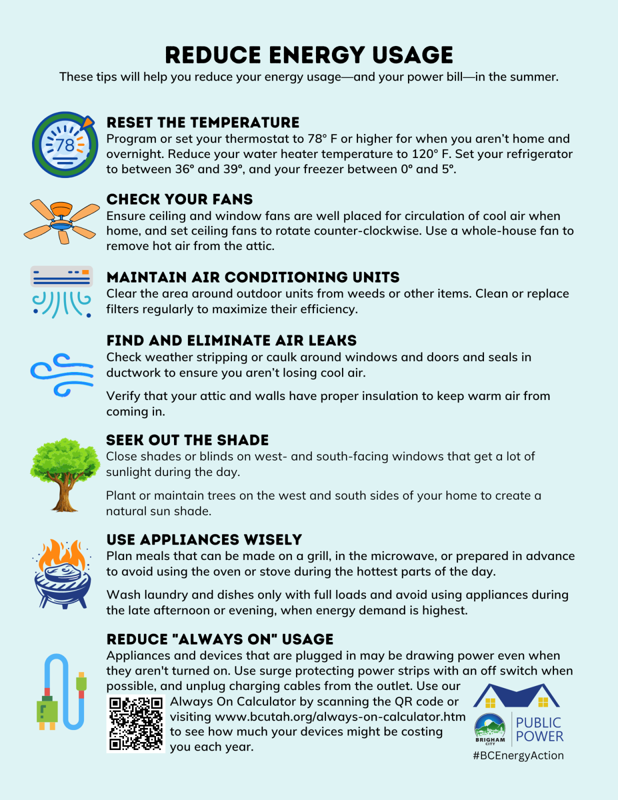 a list of tips for reducing energy usage in summer