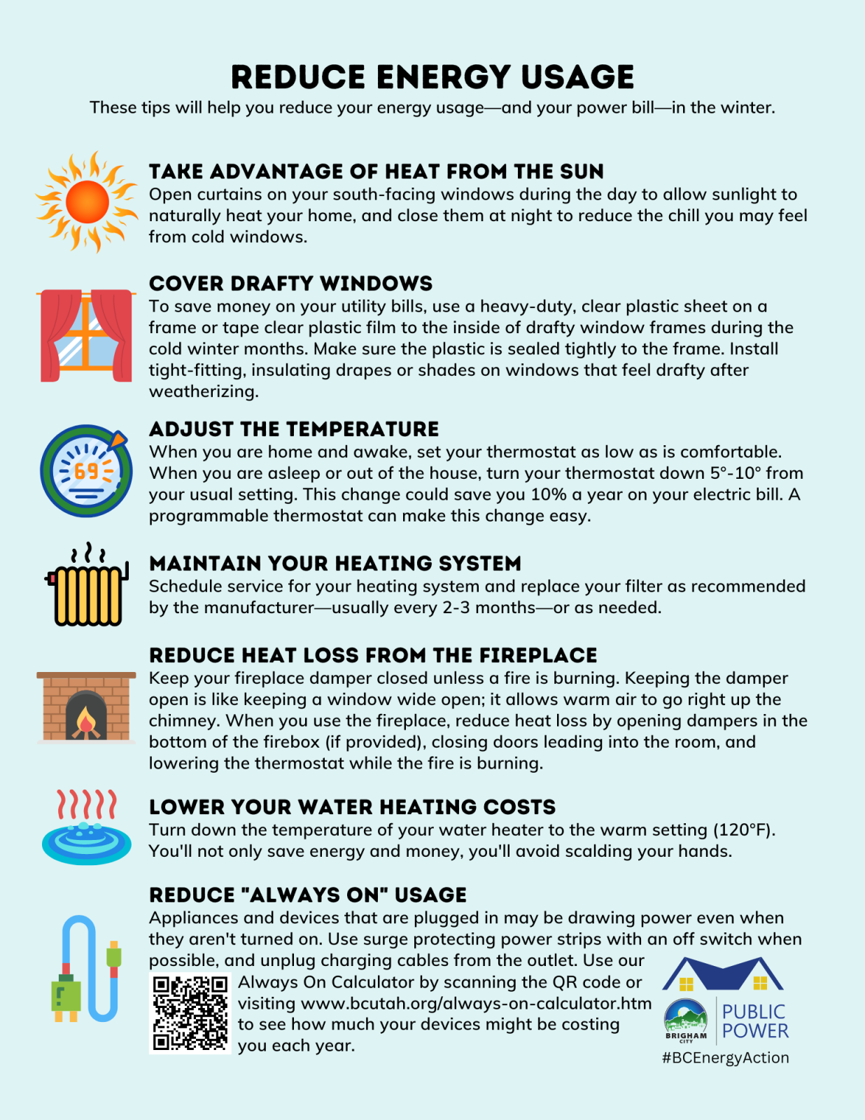 a list of tips for reducing energy usage in winter