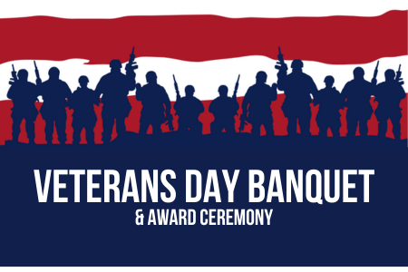 silhouettes of military members against a red and white striped background