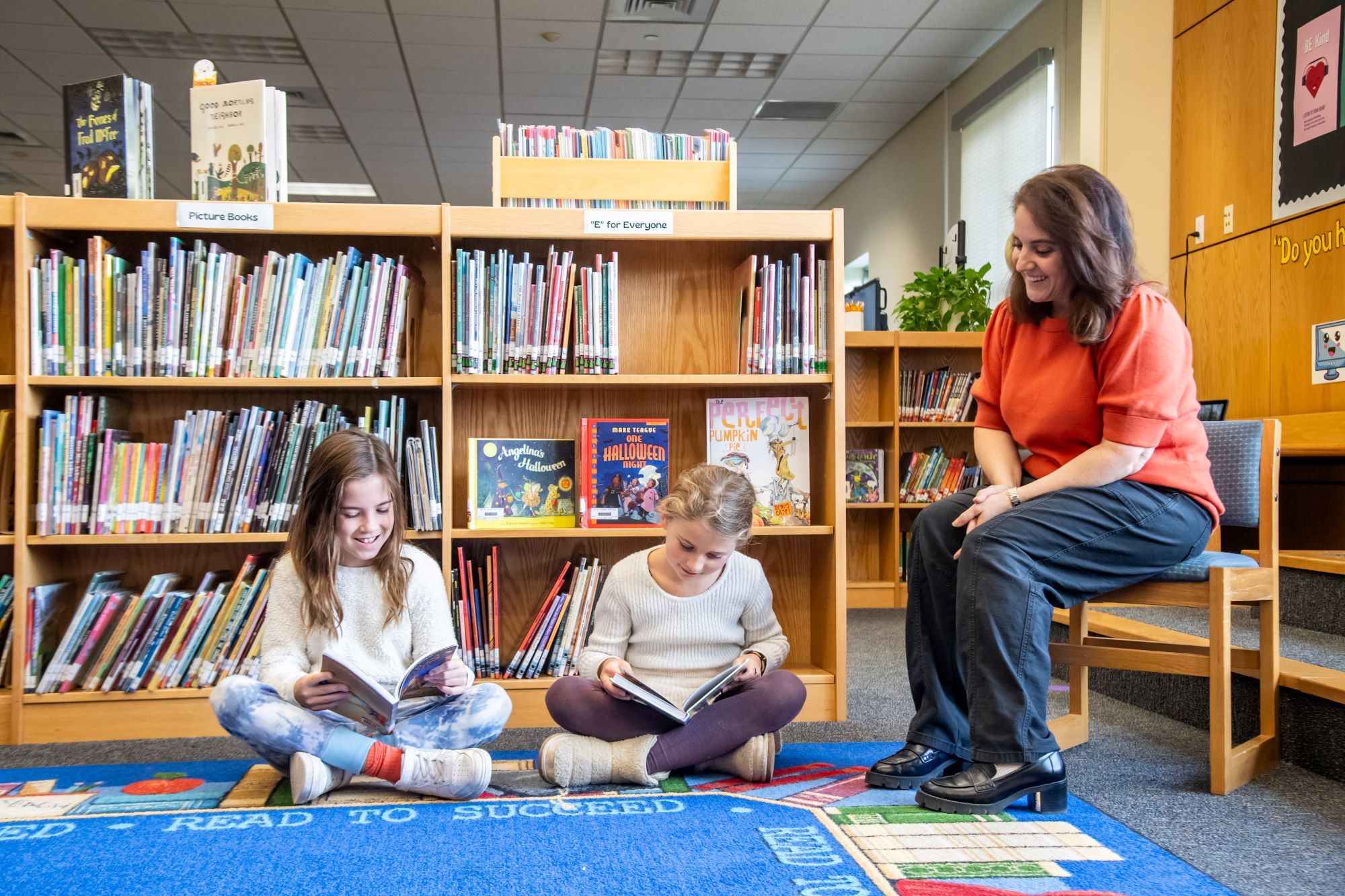 students in library