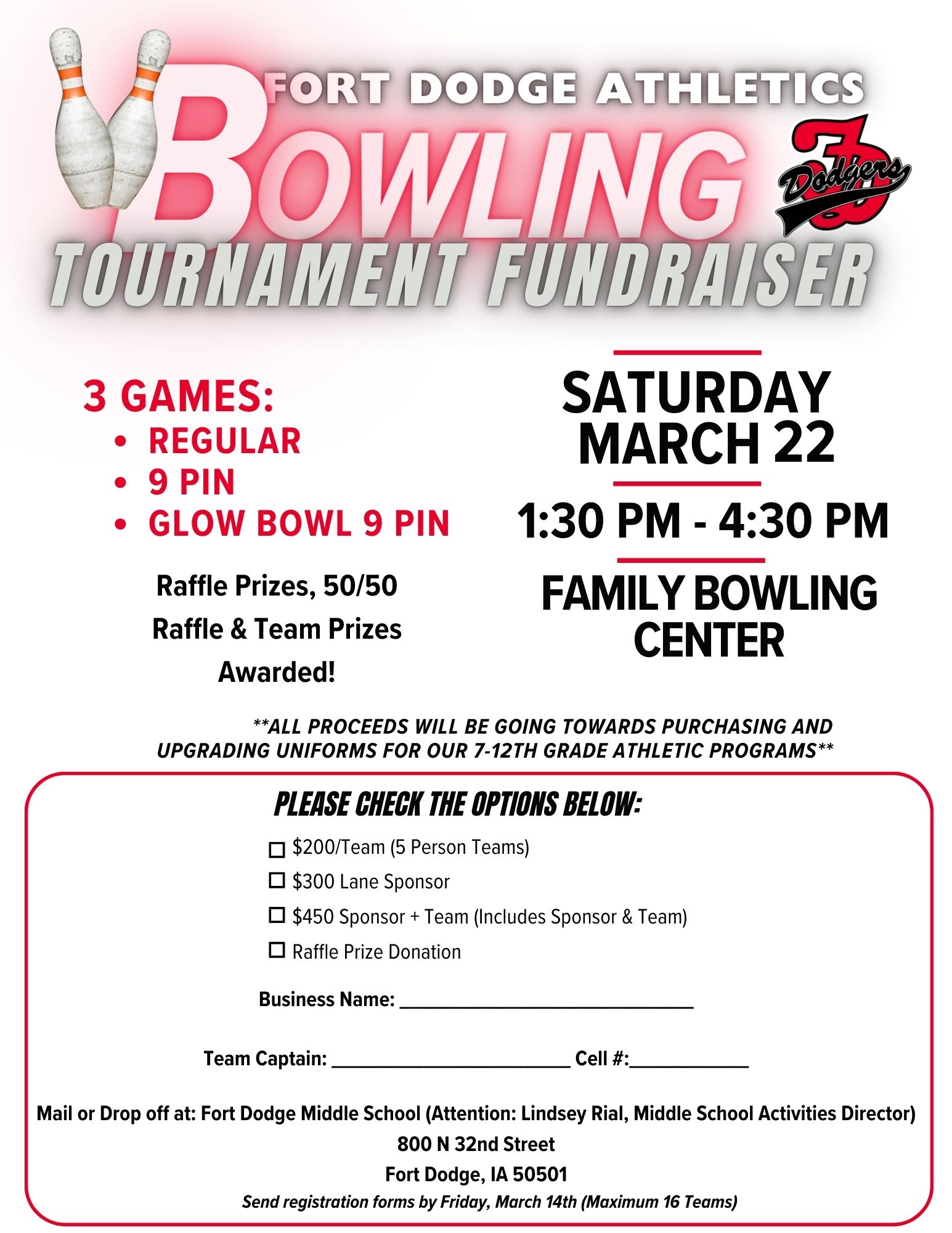 fort dodge athletics bowling fundraiser