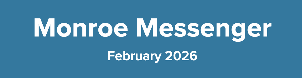 Monroe Messenger with a blue background and white lettering. 