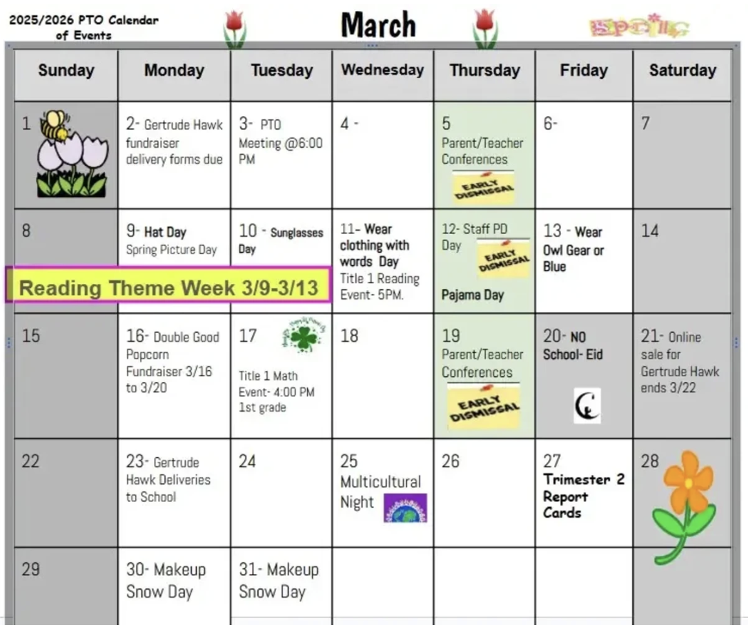 MON- March PTO Calendar of Events