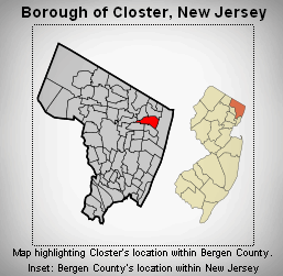 Map highlighting Closter's location within Bergen County