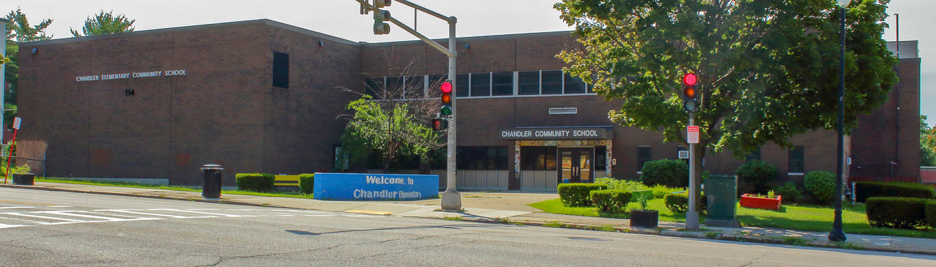 Chandler Elementary Front of brown brick building from roadside view