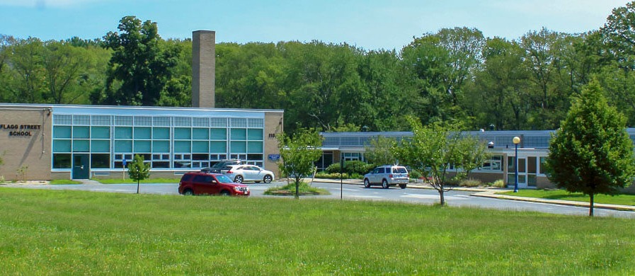 Flagg street school glass and brick exterior